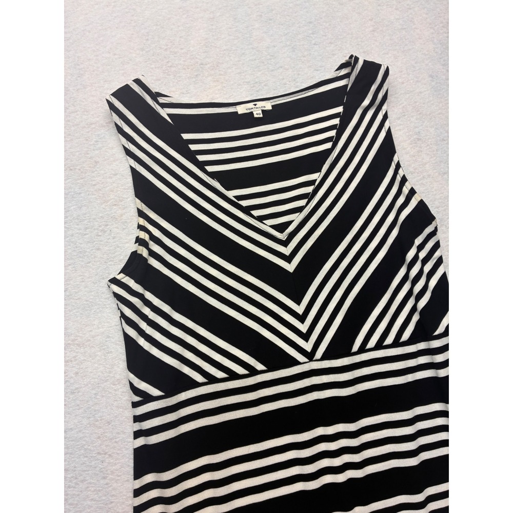 Tom Tailor Casual Sleeveless Midi Dress Nautical Chevron Striped 40 Black - Picture 3 of 11